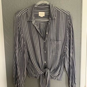American Eagle Outfitters Gray Striped Button Down Shirt